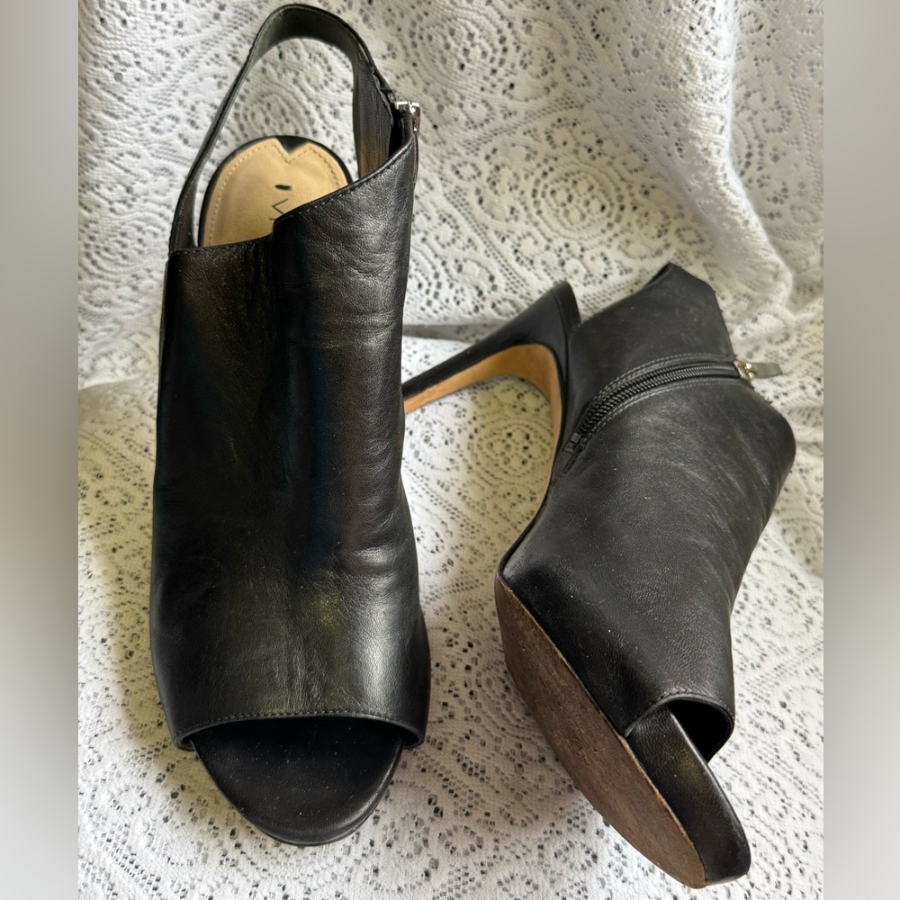 Via Spiga Black Peep-Toe Slingback Heels